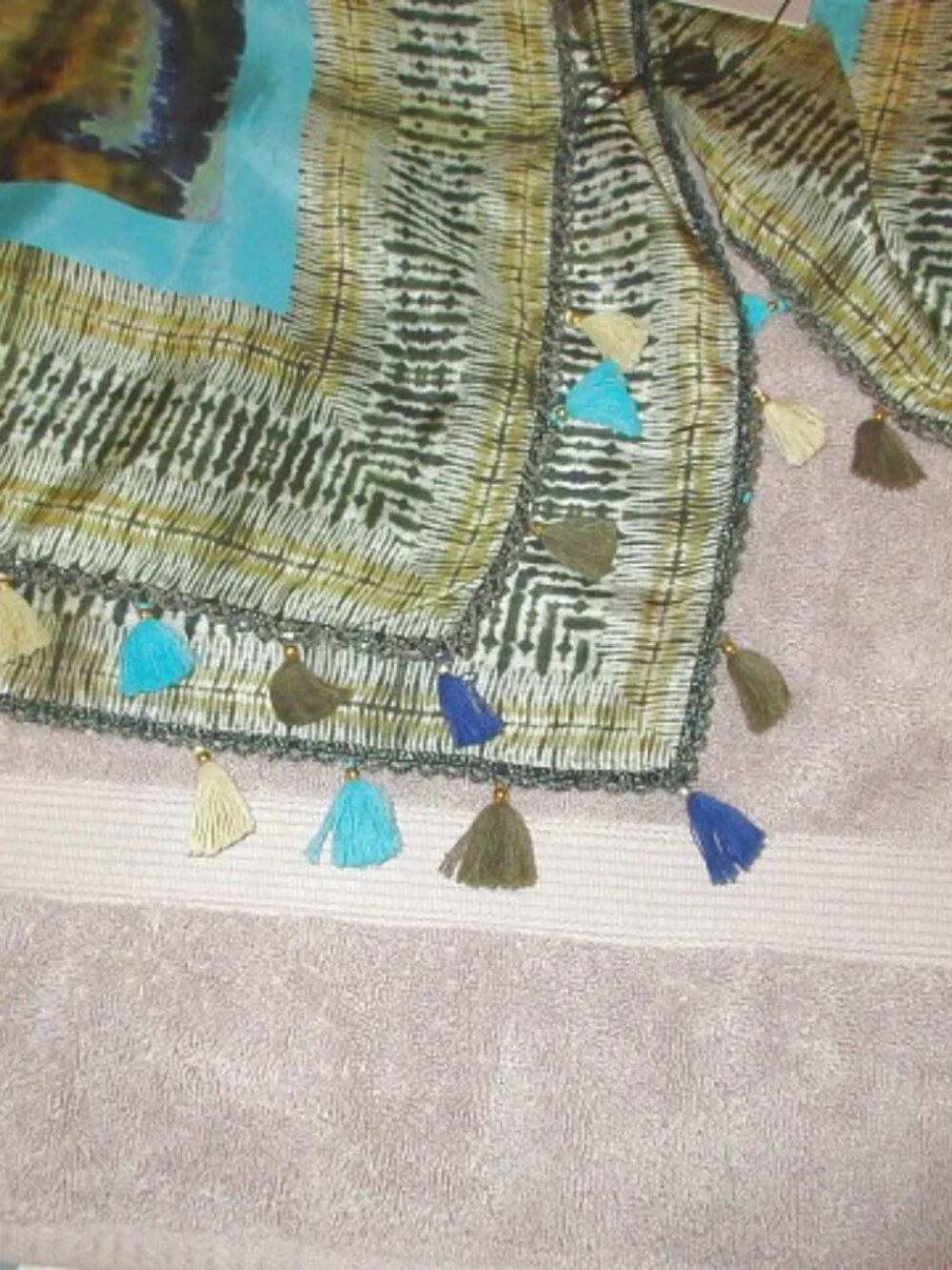 Blank London Silk Scarf Beaded Crochet Tassels Neck Wrap Shawl Boho Artsy NWT